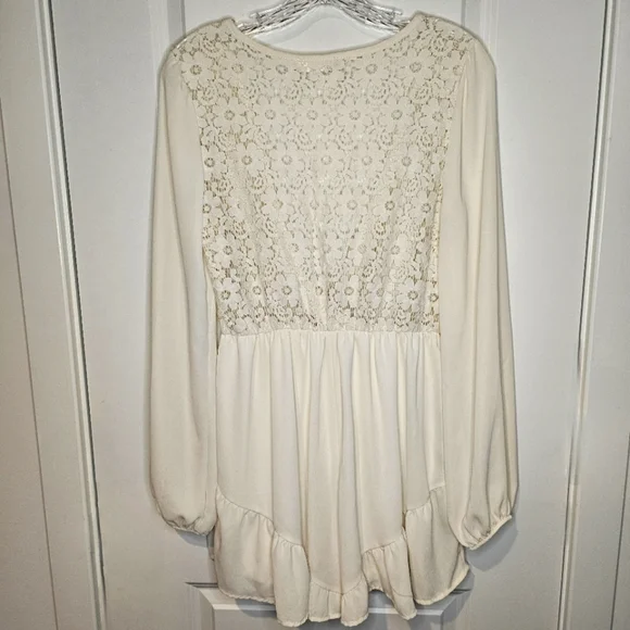 Miin Ivory Lace Long Sleeve Romper Size L Boho Bridal Chic Romantic One Piece - Picture 7 of 16